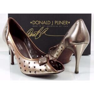 Donald J Pliner Zazas Designer Open Toe Dress Pumps Beige / Bronze / Pewter 7.5